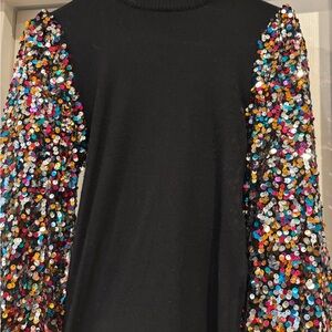 ✨ Black Sweater with Multicolor Sequin Sleeves — Statement Piece